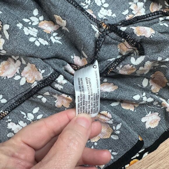 Xhilaration Black Floral Smocked Long Sleeve Mini Dress XL Fall Cottagecore - Picture 4 of 5